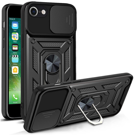Husa telefon compatibila iPhone 7 / 8 / SE 2, SE 2020 / SE 3, SE 2022, Slide & Snap Premium, Magnetic Ring Holder, PopGrip, Anti-Shock, Negru