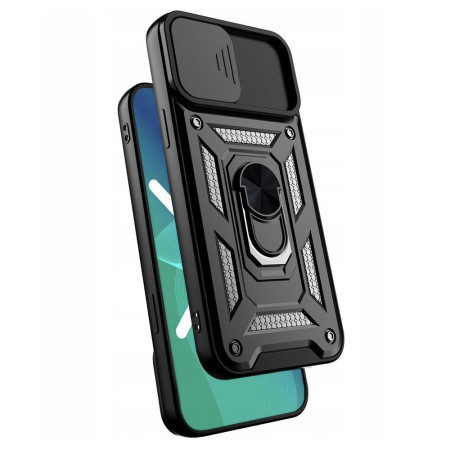 Husa telefon compatibila iPhone XS Max, Slide & Snap Premium, Magnetic Ring Holder, PopGrip, Anti-Shock, Negru