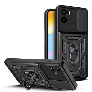Husa telefon compatibila Xiaomi Redmi A1 Plus / A2 Plus, Slide & Snap Premium, Magnetic Ring Holder,  Negru