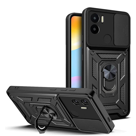 Husa telefon compatibila Xiaomi Redmi A1 Plus / A2 Plus, Slide & Snap Premium, Magnetic Ring Holder,  Negru