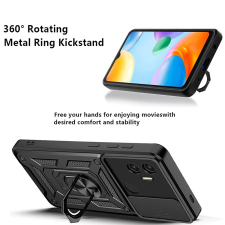Husa telefon compatibila Xiaomi Redmi A1 Plus / A2 Plus, Slide & Snap Premium, Magnetic Ring Holder,  Negru