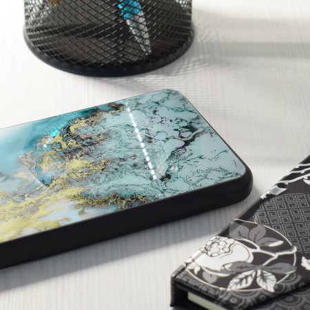 Husa telefon compatibila Samsung Galaxy A15, Glass Spate din Sticla Securizata, Blue Ocean