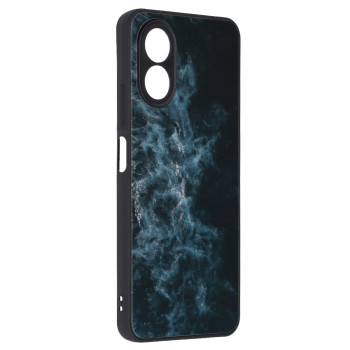 Husa telefon compatibila Oppo A38, Glass Spate din Sticla Securizata, Blue Nebula