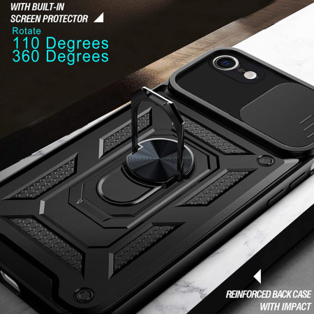 Husa telefon compatibila iPhone 6 Plus/ 6s Plus, Slide & Snap Premium, Magnetic Ring Holder, PopGrip, Anti-Shock, Negru