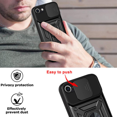 Husa telefon compatibila iPhone 6 Plus/ 6s Plus, Slide & Snap Premium, Magnetic Ring Holder, PopGrip, Anti-Shock, Negru