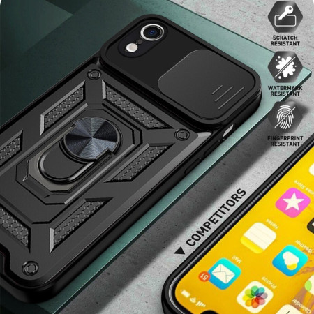Husa telefon compatibila Apple iPhone XR, Slide & Snap Premium, Magnetic Ring Holder, PopGrip, Anti-Shock, Negru