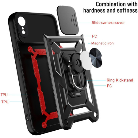 Husa telefon compatibila Apple iPhone XR, Slide & Snap Premium, Magnetic Ring Holder, PopGrip, Anti-Shock, Negru