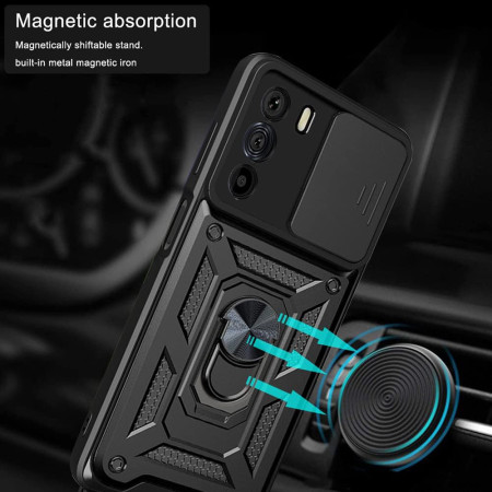 Husa telefon compatibila Motorola Edge 30, Slide & Snap Premium, Magnetic Ring Holder, Negru