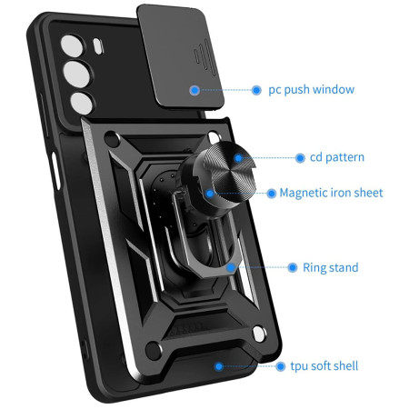 Husa telefon compatibila Motorola Edge 30, Slide & Snap Premium, Magnetic Ring Holder, Negru