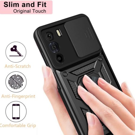 Husa telefon compatibila Motorola Edge 30, Slide & Snap Premium, Magnetic Ring Holder, Negru
