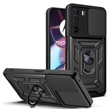 Husa telefon compatibila Motorola Edge 30, Slide & Snap Premium, Magnetic Ring Holder, Negru