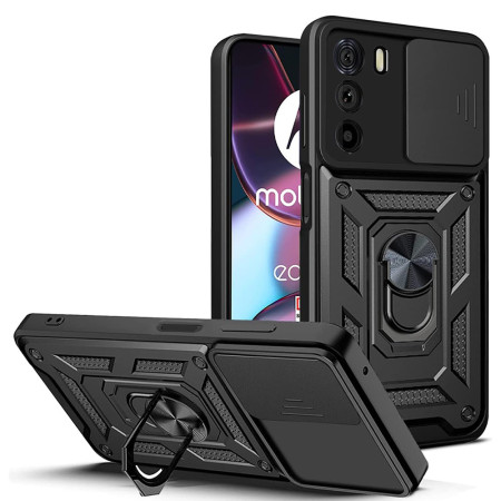 Husa telefon compatibila Motorola Edge 30, Slide & Snap Premium, Magnetic Ring Holder, Negru