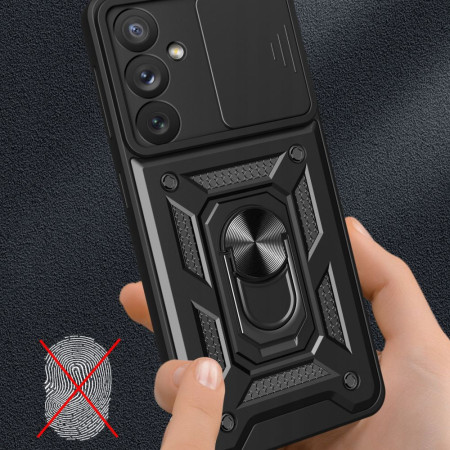 Husa telefon compatibila Samsung Galaxy A25 5G, Slide & Snap Premium, Magnetic Ring Holder, Negru