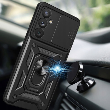 Husa telefon compatibila Samsung Galaxy A25 5G, Slide & Snap Premium, Magnetic Ring Holder, Negru