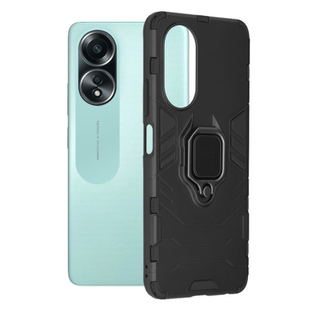 Husa H-Ring Defender compatibila Oppo A58 4G, Antishock Armor, Inel rotetiv 360 grade, Magnet suport auto incorporat, TPU si PC, Negru