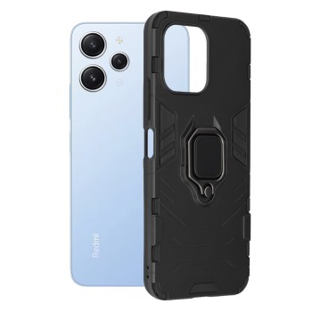 Husa H-Ring Defender compatibila Xiaomi Redmi 12, Antishock Armor, Inel rotetiv 360 grade, Magnet suport auto incorporat, TPU si PC, Negru