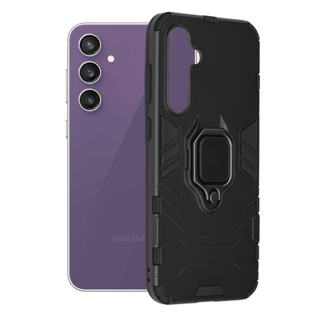 Husa H-Ring Defender compatibila Samsung Galaxy S23 FE, Antishock Armor, Inel rotetiv 360 grade, Magnet suport auto incorporat, TPU si PC, Negru