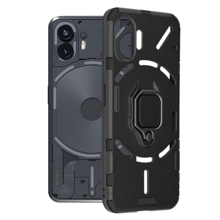 Husa telefon compatibila Nothing Phone 2, Antishock Armor, Inel rotativ 360 grade, Magnet suport auto incorporat, TPU si PC, Negru