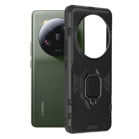 Husa H-Ring Defender compatibila Xiaomi 13 Ultra, Antishock Armor, Inel rotetiv 360 grade, Magnet suport auto incorporat, TPU si PC, Negru