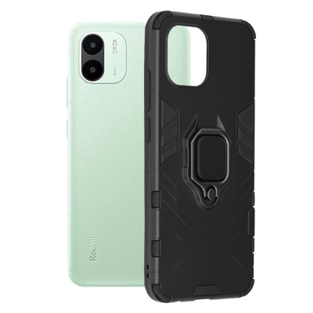 Husa H-Ring Defender compatibila Xiaomi Redmi A1 / A2, Antishock Armor, Inel rotetiv 360 grade, Magnet suport auto incorporat, TPU si PC, Negru