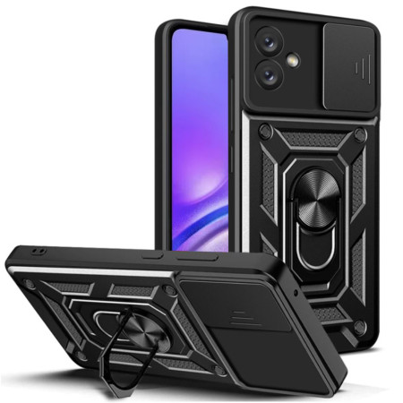 Husa telefon compatibila Samsung Galaxy A05, Slide & Snap Premium, Magnetic Ring Holder, Negru