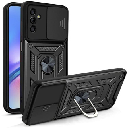 Husa telefon compatibila Samsung Galaxy A05s, Slide & Snap Premium, Magnetic Ring Holder, Negru