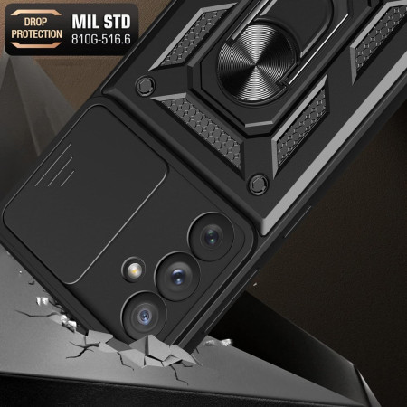 Husa telefon compatibila Samsung Galaxy A35 5G, Slide & Snap Premium, Magnetic Ring Holder, PopGrip, Anti-Shock, Negru