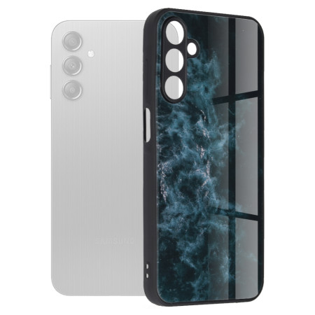 Husa telefon compatibila Samsung Galaxy A15, Glass Spate din Sticla Securizata, Blue Nebula