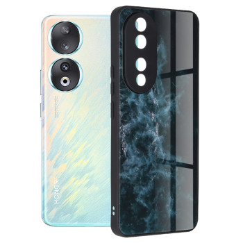 Husa telefon compatibila Honor 90, Glass Spate din Sticla Securizata, Blue Nebula