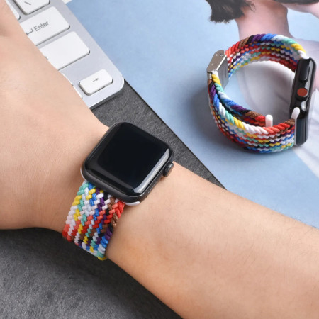 Curea Smartwatch compatibila Apple Watch 1/2/3/4/5/6/7/8/9/SE/SE 2/Ultra/Ultra 2 42/44/45/49mm, Nailon W032, Heartbeat Purple