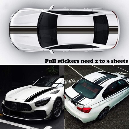 Sticker auto tuning Triple Stripes negru, 125x22 cm, folie Oracal autoadeziva, decor exterior masina sport