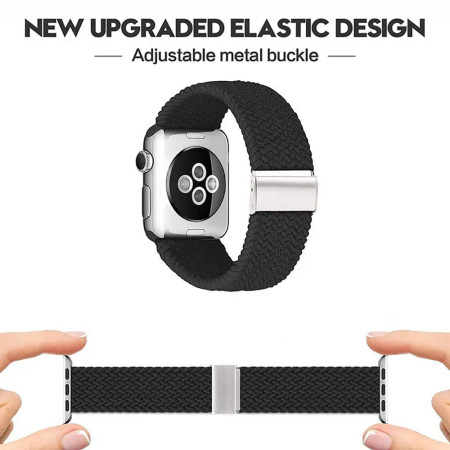 Curea Smartwatch compatibila Apple Watch 1/2/3/4/5/6/7/8/9/SE/SE 2/Ultra/Ultra 2 42/44/45/49mm, Nailon W032, Negru