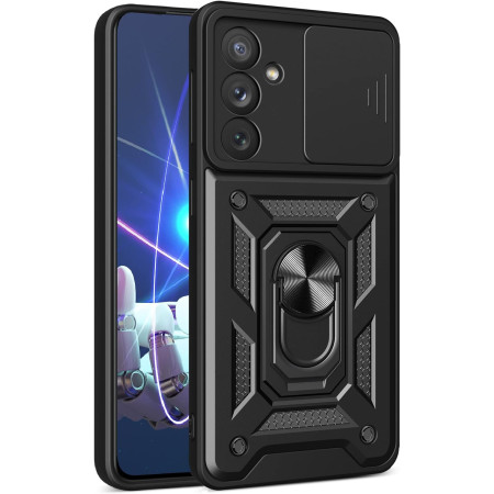 Husa telefon compatibila Samsung Galaxy A35 5G, Slide & Snap Premium, Magnetic Ring Holder, PopGrip, Anti-Shock, Negru