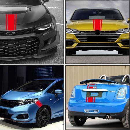 Sticker auto tuning Triple Stripes, 125x22 cm, rosu, folie autoadeziva Oracal, decor exterior sport masina