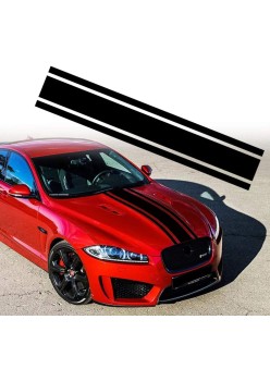 Sticker auto tuning Triple Stripes negru, 125x22 cm, folie Oracal autoadeziva, decor exterior masina sport