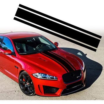 Sticker auto tuning Triple Stripes negru, 125x22 cm, folie Oracal autoadeziva, decor exterior masina sport