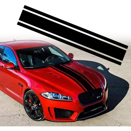 Sticker auto tuning Triple Stripes negru, 125x22 cm, folie Oracal autoadeziva, decor exterior masina sport