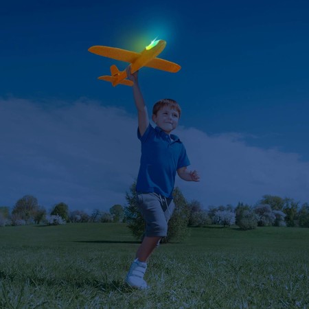 Avion Planor Polistiren 47 cm cu LED Frontal, Albastru – Jucarie Outdoor Copii
