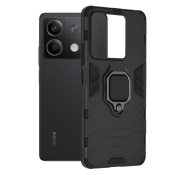 Husa Ring Defender compatibila Xiaomi Redmi Note 13, Antishock Armor, Inel rotativ 360 grade, Magnet suport auto incorporat, TPU si PC, Negru