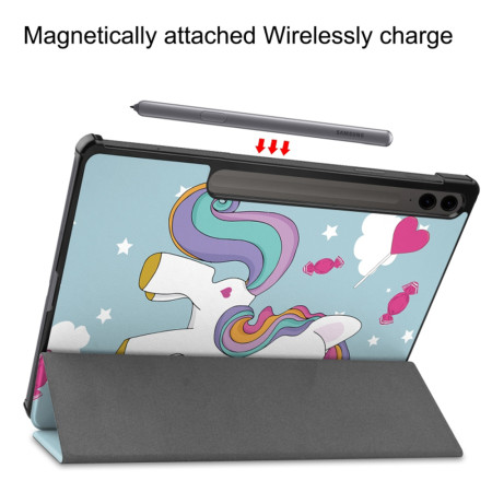 Husa tableta compatibila Samsung Galaxy Tab S9 / S9 FE Plus, FoldPro cu Microfibra, Auto Sleep/Wake, Unicorn