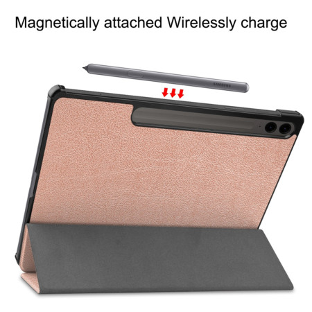 Husa tableta compatibila Samsung Galaxy Tab S9 / S9 FE Plus, FoldPro cu Microfibra, Auto Sleep/Wake, Rose Gold