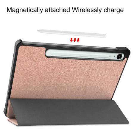 Husa tableta compatibila Samsung Galaxy Tab S9 / S9 FE, FoldPro cu Microfibra, Auto Sleep/Wake, Rose Gold