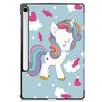 Husa tableta compatibila Samsung Galaxy Tab S9 / S9 FE, FoldPro cu Microfibra, Auto Sleep/Wake, Unicorn
