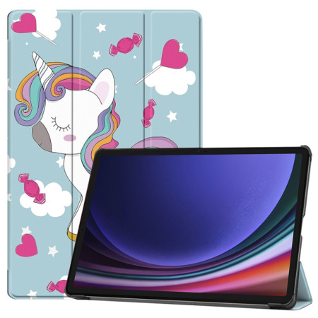 Husa tableta compatibila Samsung Galaxy Tab S9 / S9 FE, FoldPro cu Microfibra, Auto Sleep/Wake, Unicorn