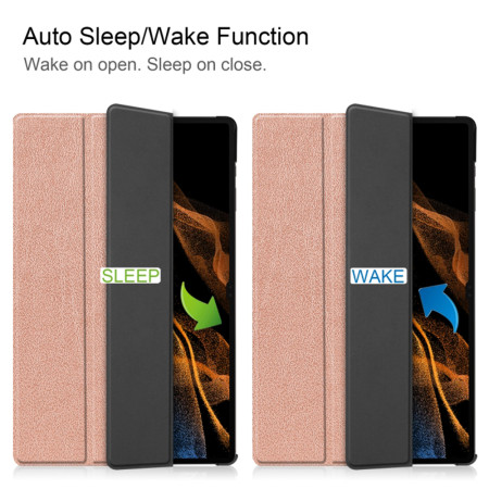 Husa tableta compatibila Samsung Galaxy Tab S8 Ultra / S9 Ultra, FoldPro cu Microfibra, Auto Sleep/Wake, Rose Gold