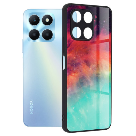 Husa telefon compatibila Honor X6a, Glass Spate din Sticla Securizata, Fiery Ocean