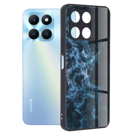 Husa telefon compatibila Honor X6a, Glass Spate din Sticla Securizata, Blue Nebula