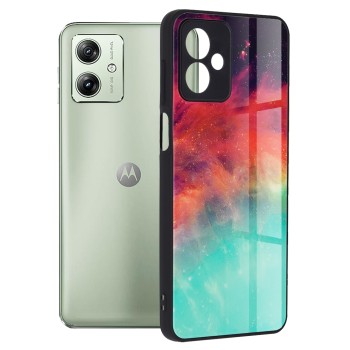 Husa telefon compatibila Motorola Moto G54, Glass Spate din Sticla Securizata, Fiery Ocean