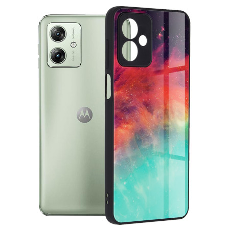Husa telefon compatibila Motorola Moto G54, Glass Spate din Sticla Securizata, Fiery Ocean