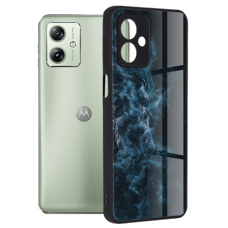 Husa telefon compatibila Motorola Moto G54, Glass Spate din Sticla Securizata, Blue Nebula